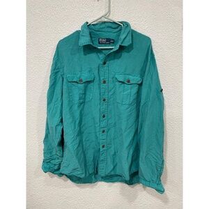 POLO RALPH LAUREN Blue Shirt Long Sleeve Casual Silk & Linen Mens XL